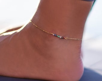 Seven chakra ankle bracelet - Raw Healing Crystals Dainty - Natural stones anklet - Yoga genuine gemstones - Anklet for woman -Chakra gift