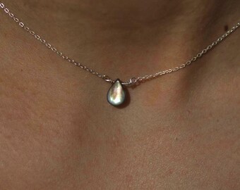 925 Sterling Silver Necklace with Natural Abalone Shell Teardrop Pendant Adjustable Drop Necklace Boho Necklace for Her Seashell Choker