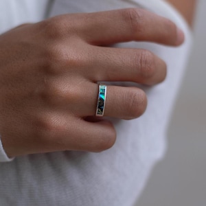 925 sterling silver rings natural abalone Natural pearl rings shell strip ring Ear of the sea ring