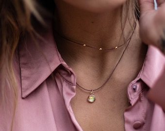 Double hawaiian opal necklace golden pendant brass boho pendant Opal choker for her Choker Surf necklace Beach necklace