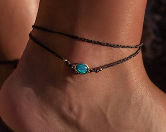 Hawaiian opal anklet, surfer beach anklet, anklet for woman, gift for her, turquoise anklet, sea anklet bracelet , beach jewelry, crystal