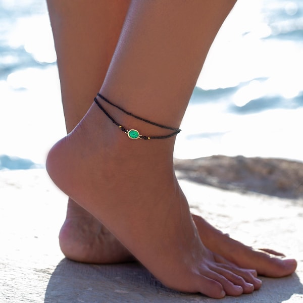 Hawaiian opal anklet, surfer beach anklet, anklet for woman, gift for her, turquoise anklet, sea anklet bracelet , beach jewelry, crystal