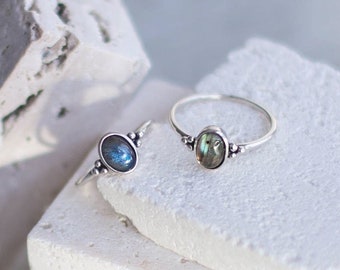 925 sterling silver rings - Natural stone rings - Labradorite ring - Sodalite silver ring - Midi ring - Gemstone ring