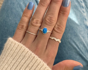 Sterling silver rings - 925 Silver rings -  Silver simple rings - Hawaiian opal ring -  Leaves ring - Midi ring - Natural stones ring