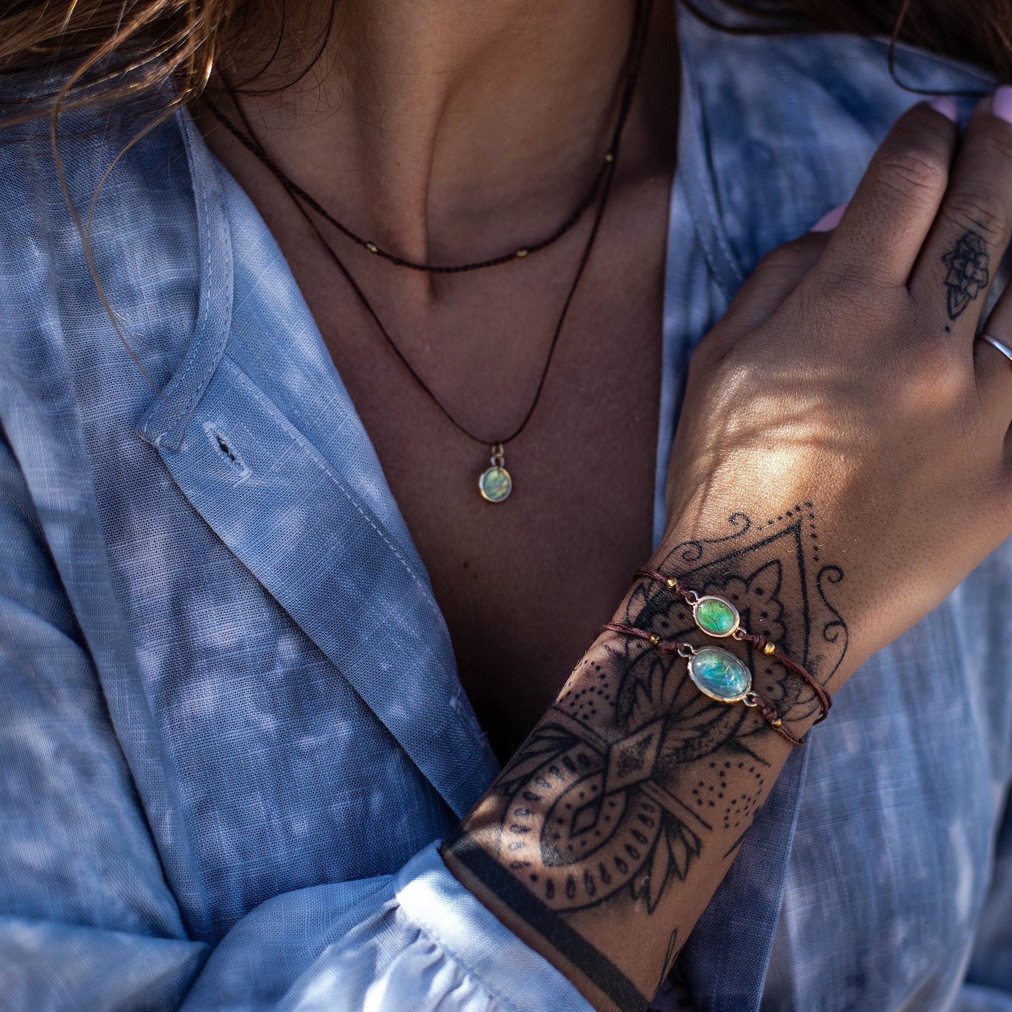 Blue or White Hawaiian Opal Adjustable Bracelet Handmade Beach Surfer Jewelry Handmade Boho Gift for Her