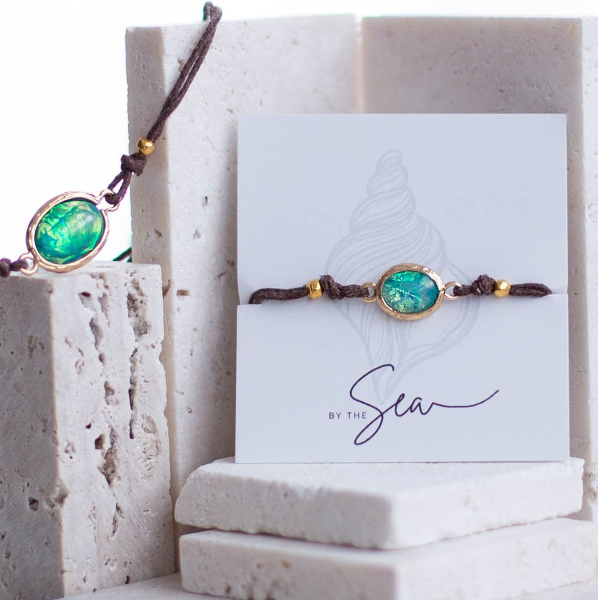 Blue or White Hawaiian Opal Adjustable Bracelet Handmade Beach Surfer Jewelry Handmade Boho Gift for Her
