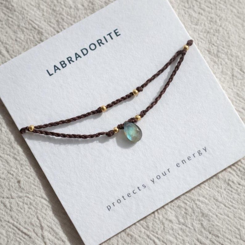 Natural stone teardrop anklet in different colors Brown rope anklet Bohemian stone anklet summer anklet unique Ankle bracelet for woman image 4