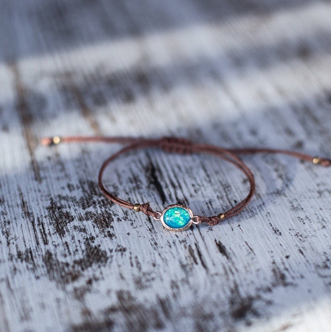 Blue or White Hawaiian Opal Adjustable Bracelet Handmade Beach Surfer Jewelry Handmade Boho Gift for Her