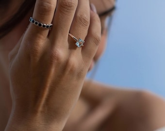 925 sterling silver rings Aquamarine Natural stone rings rectangular stone ring Silver ring gift for her