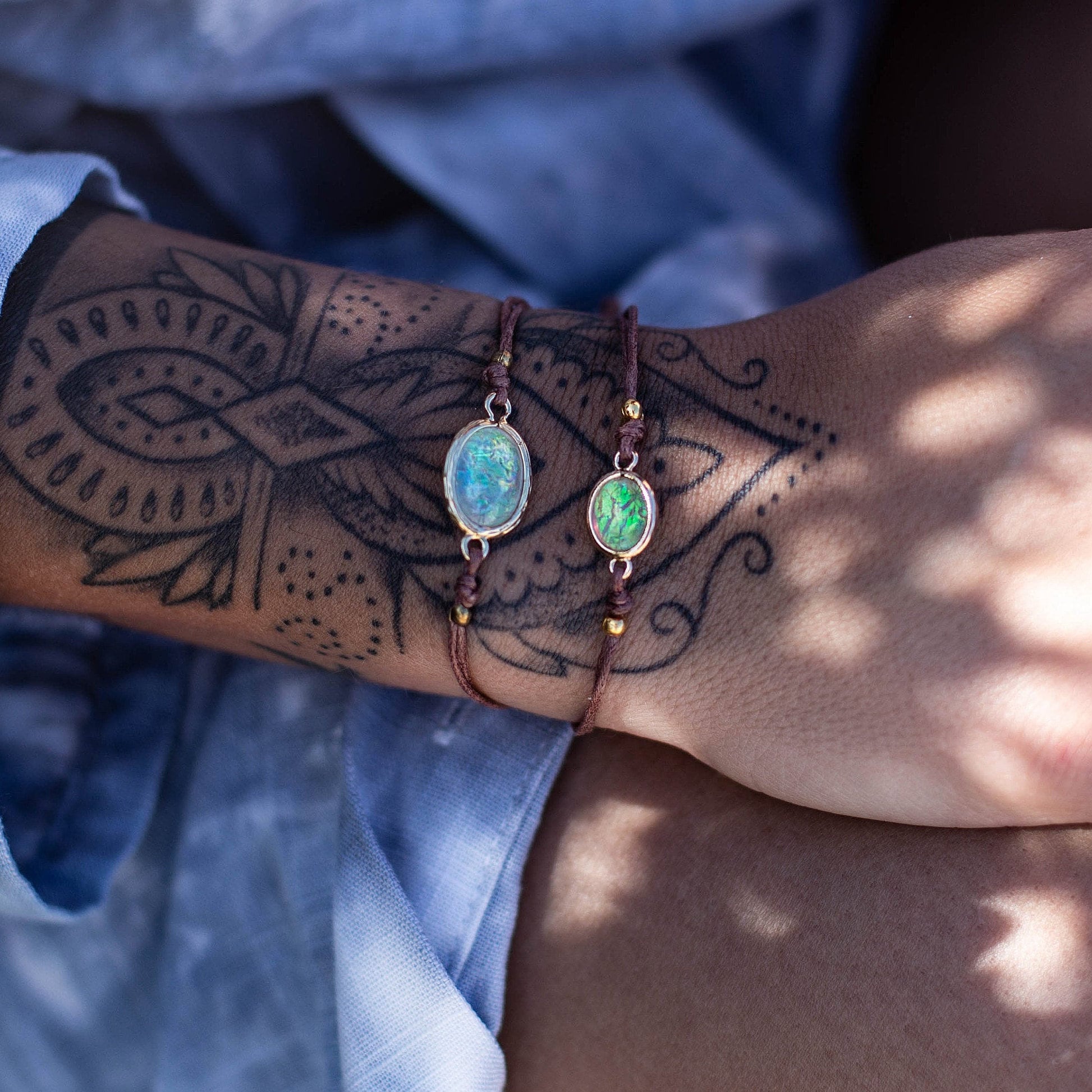Blue or White Hawaiian Opal Adjustable Bracelet Handmade Beach Surfer Jewelry Handmade Boho Gift for Her