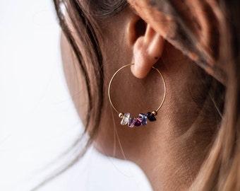 Silver plated ear hoop - Natural stone earrings - Gold plated earring - Bohemian ear hoop - Surf jewelry - Earrings for her - Gemstones