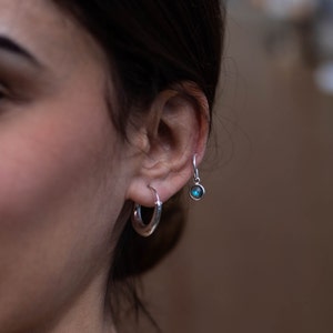 925 Silberohrringe Labradorit, Amethyst, Amazonit und Achat Minimalistischer Schmuck, Naturstein-Creolen, Piercingstein für Sie