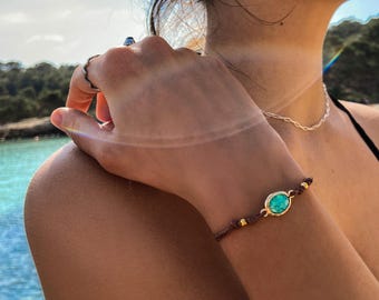 Hawaiian Opal Adjustable String Bracelet - Surfer Bracelet - Gift for Her Handmade Jewelry