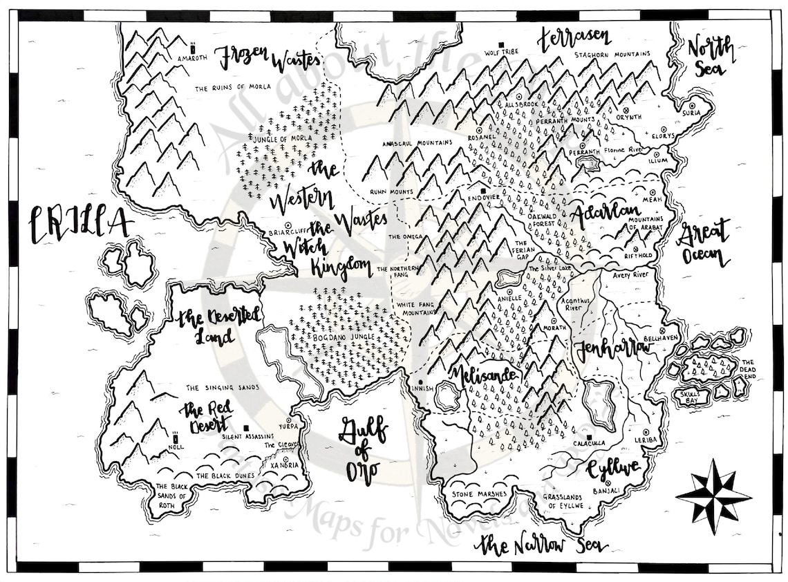 Throne of Glass Map Print Handdrawn Throne of Glass Map TOG Etsy
