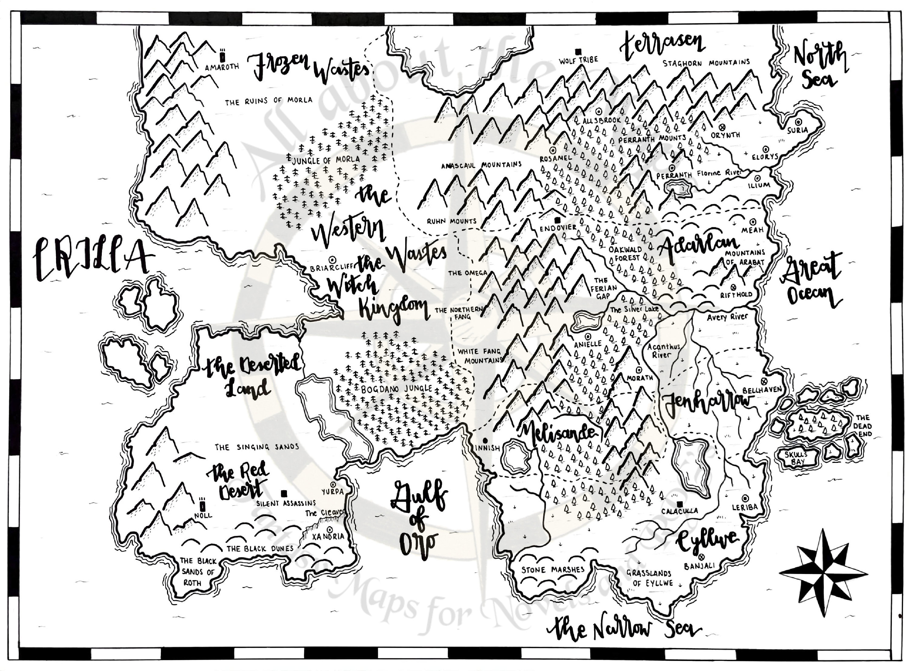 Throne of Glass Map Print Handdrawn Throne of Glass Map TOG Etsy