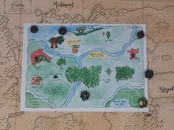 Winnie the Pooh Inspired Handdrawn Map Print Winnie the Pooh - Etsy