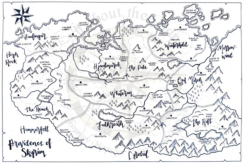 Skyrim Map Print Hand drawn Skyrim Map Print Skyrim Fantasy | Etsy
