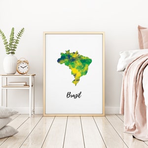 Brasilien Karte | Brasilien Kunst | Brasilien Poster | Landkarte | Wanddeko Kunst | Wohndekor | Digitaldruck Sofort Download