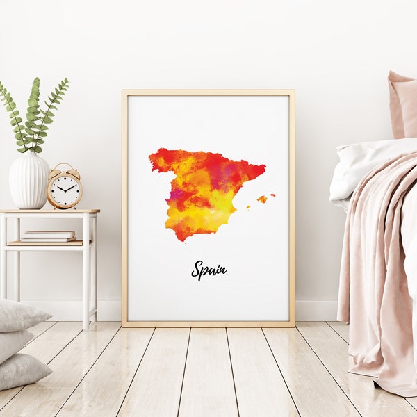 Spain Map | Spain Art | Spain Poster | Country Map | Wall Decor Art | Home Decor | Digital Print Instant Download