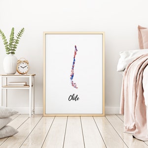 Chile Map | Chile Art | Chile Poster | Country Map | Wall Decor Art | Home Decor | Digital Print Instant Download