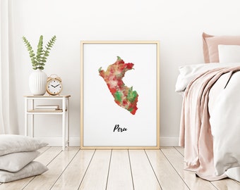 Peru Map | Peru Art | Peru Poster | Country Map | Wall Decor Art | Home Decor | Digital Print Instant Download