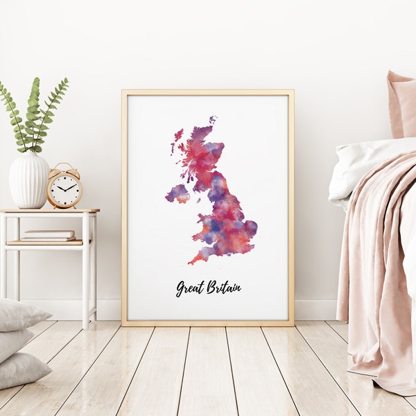 United Kingdom Map | Great Britain Art | UK Poster | Country Map | Wall Decor Art | Home Decor | Digital Print Instant Download