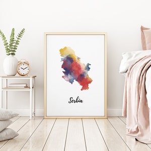 Mapa de Serbia / Arte de Serbia / Cartel de Serbia / Mapa del país / Arte de decoración de pared / Decoración del hogar / Impresión digital Descarga instantánea