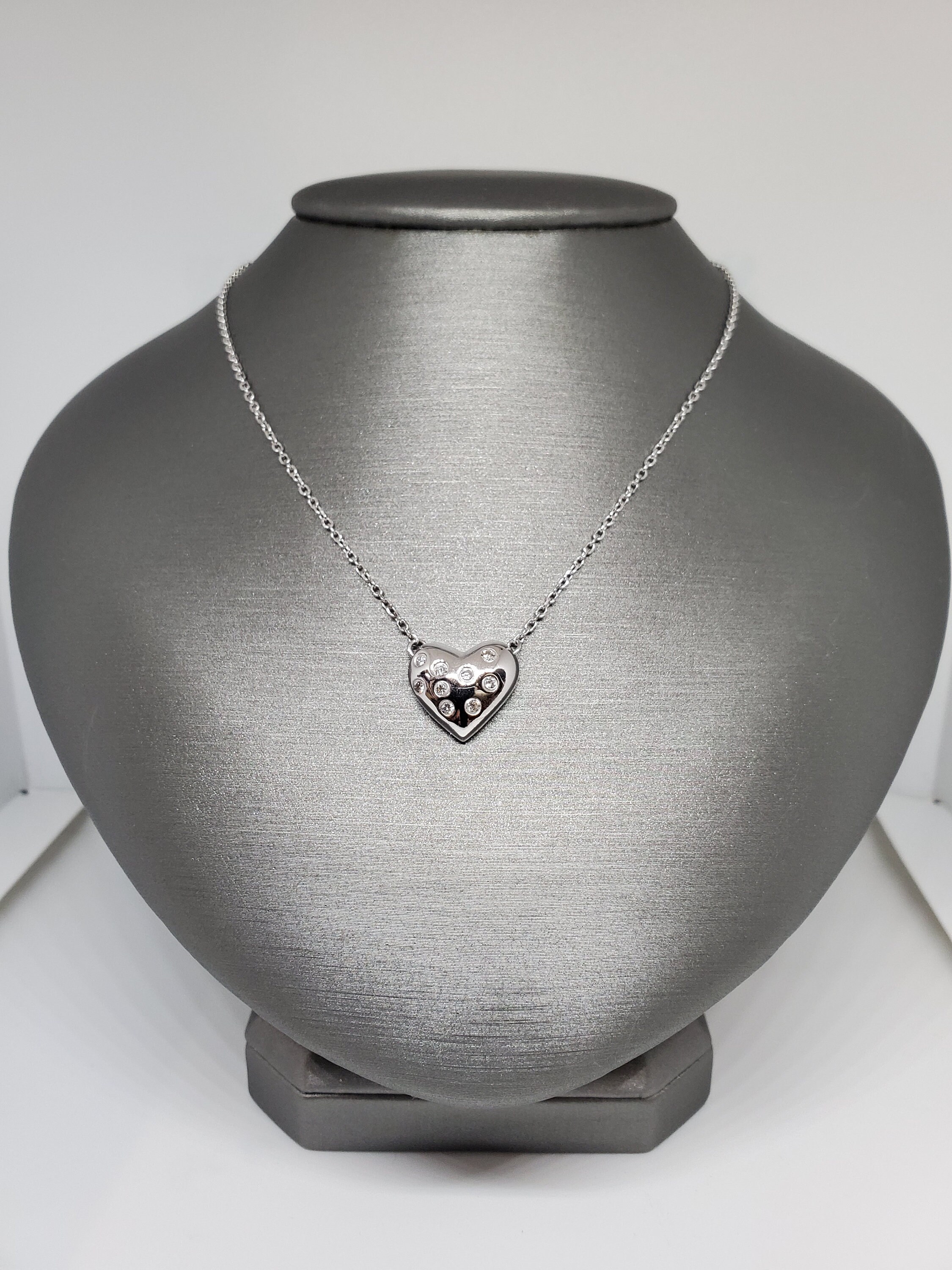 14k White Gold Diamond Heart Necklace Etsy