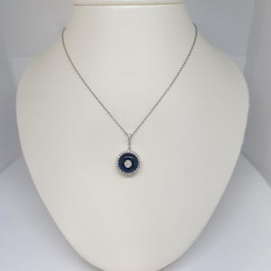 18K White Gold Diamond and Blue Enamel Necklace