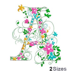Floral Letter A Embroidery - Floral Embroidery - Alphabet Embroidery - Machine Embroidery Design - Digital Instant Download - 2 Sizes