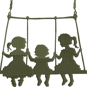 Swinging Sisters Embroidery - Children Embroidery - Girls Embroidery - Machine Embroidery Design - Digital Instant Download - 2 Sizes