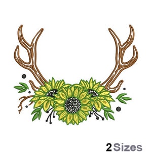 Sunflower Antlers Embroidery - Antlers Embroidery - Floral Embroidery - Machine Embroidery Design - Digital Instant Download - 2 Sizes