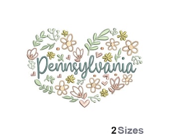 Pennsylvania Embroidery - State Embroidery - Floral State Embroidery - Machine Embroidery Design - Digital Instant Download - 2 Sizes