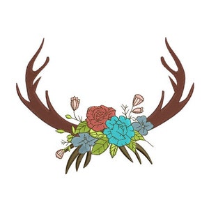 Floral Antler Embroidery - Elegant Embroidery - Beautiful  Antler Embroidery- Machine Embroidery Design - Digital Instant Download - 2 Sizes