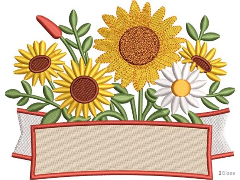 Sunflower Banner Pattern Sunflower Bouquet Banner Machine Embroidery Design - Floral Embroidery ...