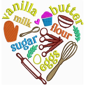Cooking Ingredients Embroidery - Machine Embroidery Design - Baking Embroidery - Oven Mitt Embroidery -Embroidery Files - Instant Downloads