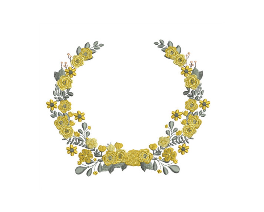 Floral Laurel Wreath - Elegant Flower Embroidery Pattern - Machine ...