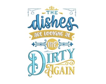 Dirty Dishes Machine Borduurwerk Ontwerp, Keuken Borduurwerk Ontwerpen, Schoonmaken Borduurpatronen, Borduurbestanden, Mijn Huis Borduurwerk Bestand