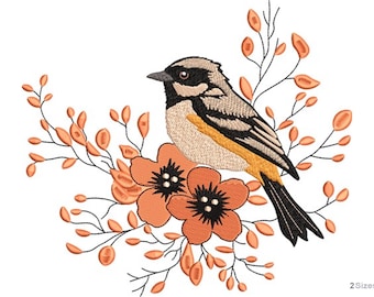 Autumn Songbird Machine Embroidery Design: Fall Bird (Digital Download)