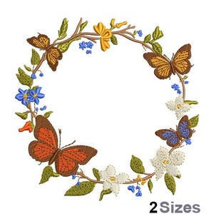 Butterfly Wreath Embroidery - Flower Wreath Embroidery - Wreath Embroidery - Machine Embroidery Design - Digital Instant Download - 2 Sizes