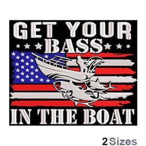 Bass In The Boat Embroidery - USA Embroidery - Patriotic Boat Embroidery - Machine Embroidery Design - Digital Instant Download - 2 Sizes