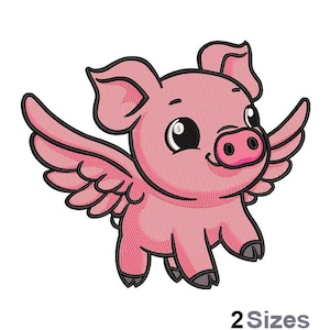 Winged Pig Embroidery - Flying Pig Embroidery - Baby Pig Embroidery - Machine Embroidery Design - Digital Instant Download - 2 Sizes