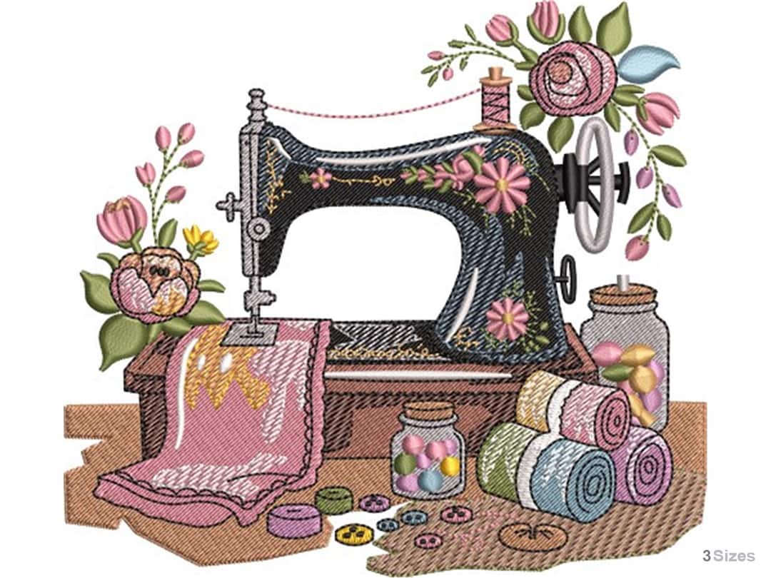 Sewing Machine Custom Design Vintage Sewing Machine Embroidery Design Floral Decor - Digital ...