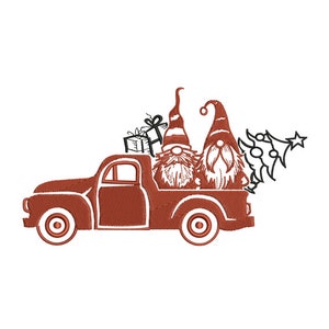 Christmas Truck & Gnomes - Machine Embroidery Design - Holidays Embroidery - Christmas Gnome Designs - Embroidery Files - Instant Download
