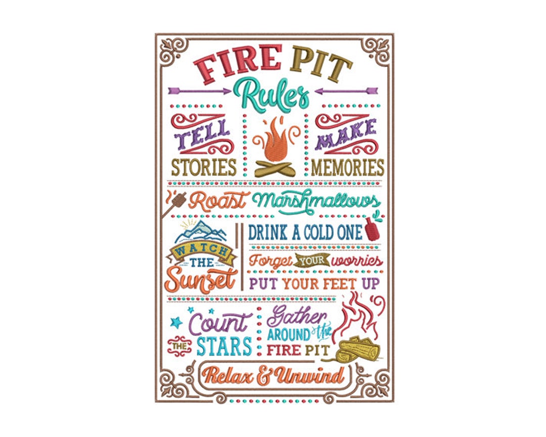 Fire Pit Fire Pit Rules List Camping Embroidery Mk5608_5x7 Machine