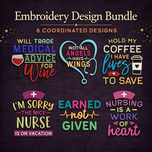 Nurse Machine Embroidery Design Set, Frontline Worker Embroidery Pattern , Registered Nurse Embroidery Design, Work of Heart Embroidery File