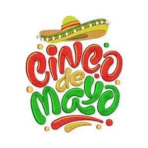 Cinco de Mayo Machine Embroidery Design with Mexican Hat - Fiesta Decor, Embroidery Pattern, Mexican Celebration - Digital Instant Download