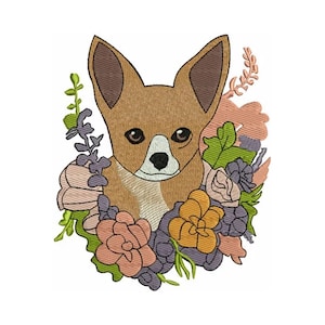 Chihuahua Floral Head - Cute Dog Embroidery - Embroidery Pattern for Pet Lovers - Machine Embroidery Design - Digital Instant Download