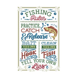 Fishing Rules - Machine Embroidery Design - 2 Sizes