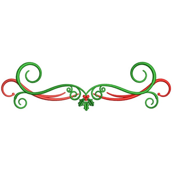 Christmas Swirls With Mistletoe - Machine Embroidery Design / Floral Border Digital Embroidery Instant Download Pattern